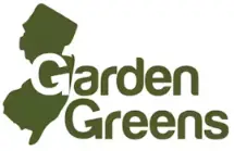Garden Greens New Jersey cannabis dispensary brand logo with state outline and leaf - Available at GSNG Kingston NJ