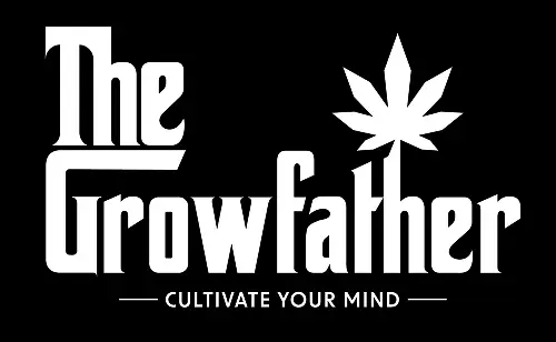The GrowFather cannabis brand logo white text leaf icon Cultivate Your Mind - Available GSNG Kingston NJ